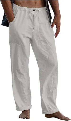 Mens Fleece Pants Sweat Pants for Man Casual Loose and Comfortable Casual Pants Cotton Linen Printed Drawstring Trousers