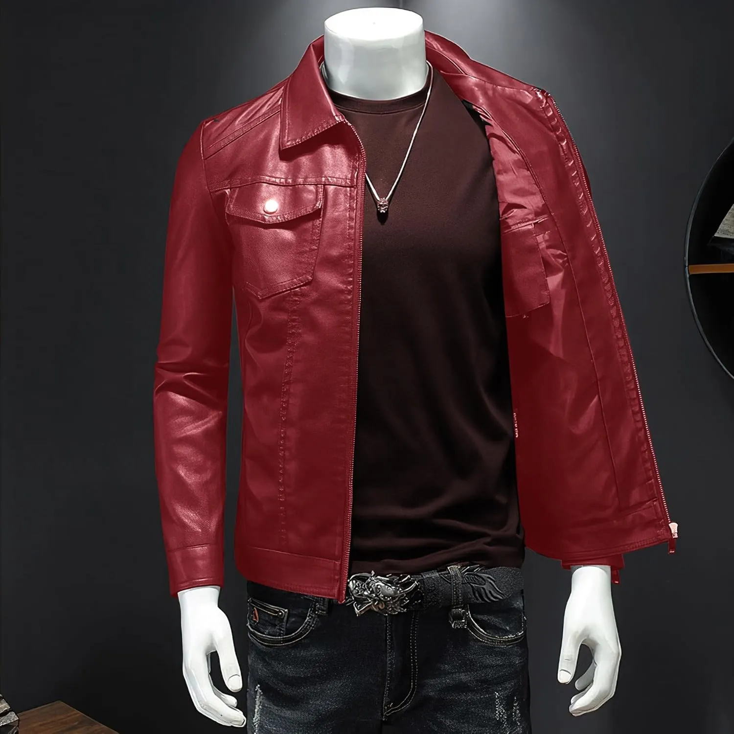 Mens Leather Jacket Motorcycle Black Biker Jackets Vintage Faux Leather Outwear Casual Lightweight