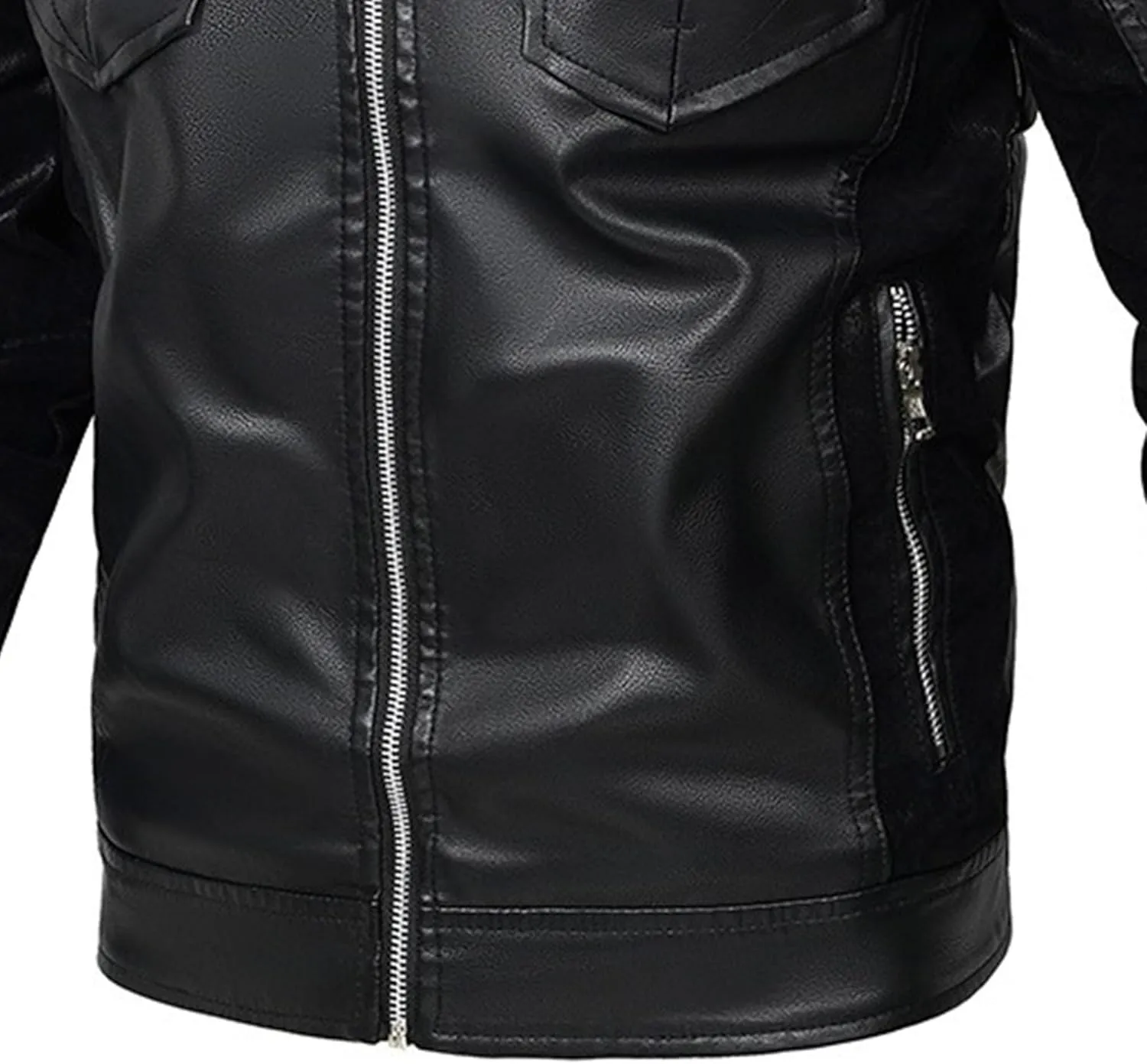 Mens Lightweight Hood Leather Coat Warm Fur Motorcycle PU Jacket Winter Zipper Bomber Leathers Outerwear