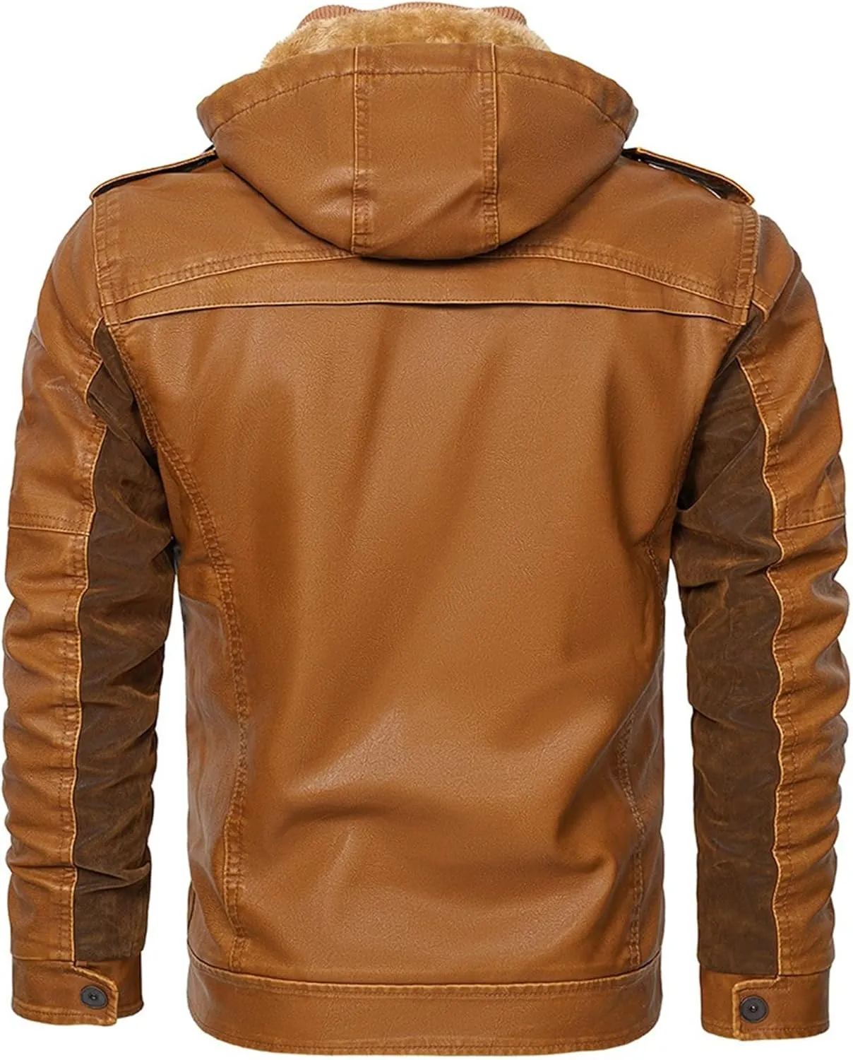 Mens Lightweight Hood Leather Coat Warm Fur Motorcycle PU Jacket Winter Zipper Bomber Leathers Outerwear