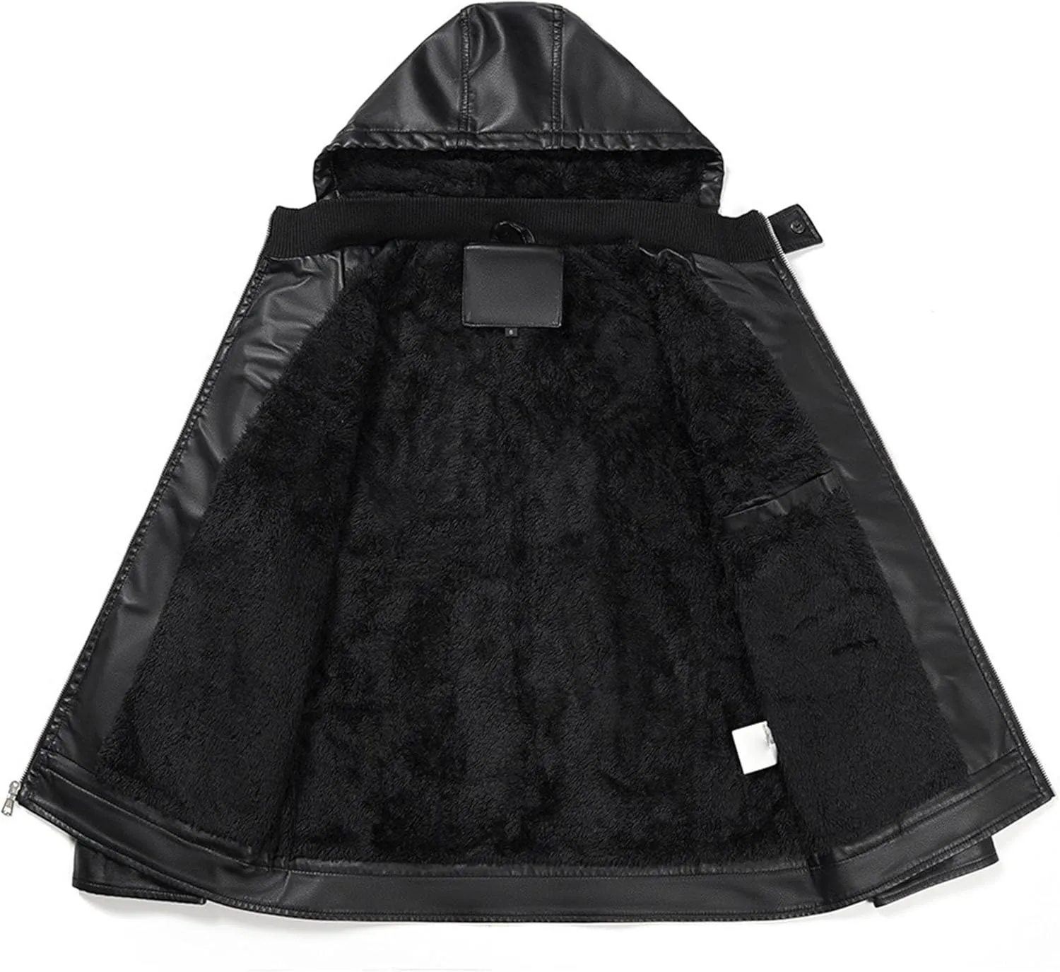 Mens Lightweight Hood Leather Coat Warm Fur Motorcycle PU Jacket Winter Zipper Bomber Leathers Outerwear