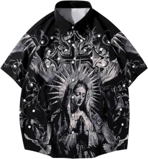 Men's Renaissance Shirts Short Sleeve Collared Summer Button Down Shirt