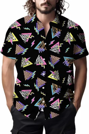 Mens Shirts 80s 90s Shirts for Men Casual Button Down Short Sleeve Shirt, Funny Party Quick Dry Mens Clothing