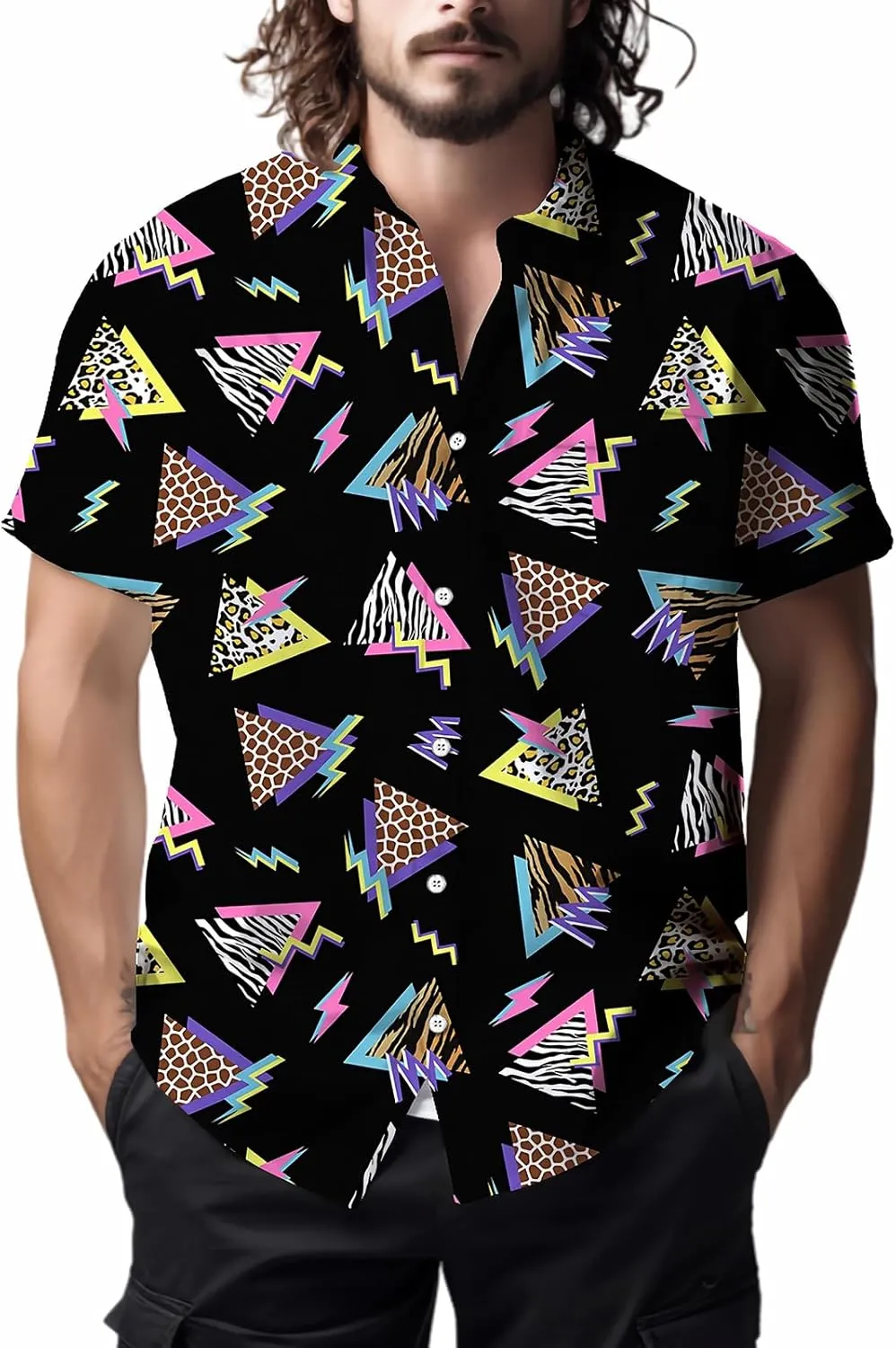 Mens Shirts 80s 90s Shirts for Men Casual Button Down Short Sleeve Shirt, Funny Party Quick Dry Mens Clothing