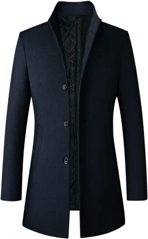 Men's Single Breasted Trench Coat Button Down Overcoat Warm Dress Pea Coats
