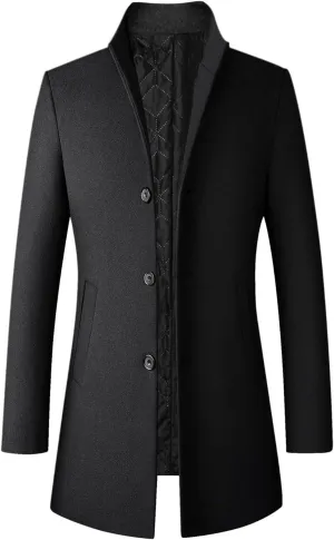 Men's Single Breasted Trench Coat Button Down Overcoat Warm Dress Pea Coats