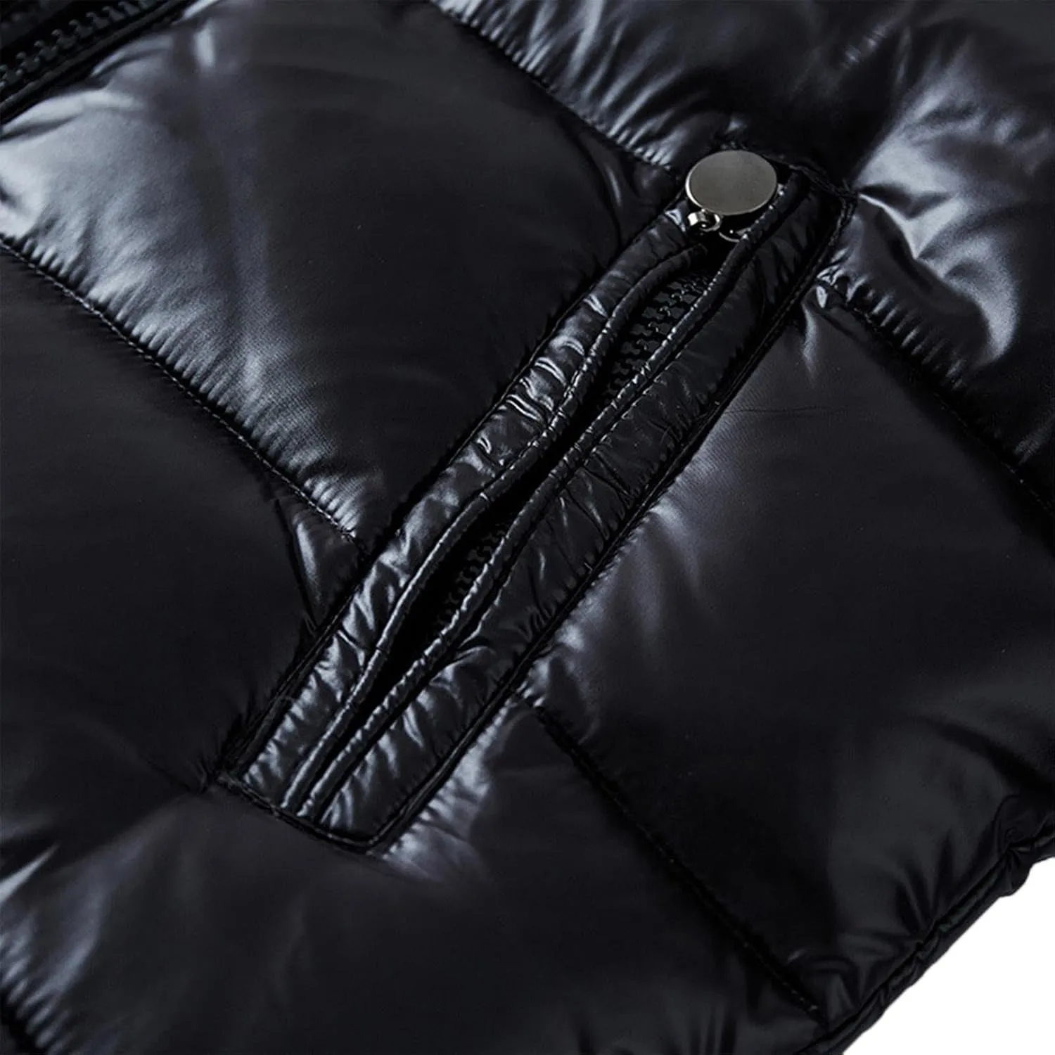 Men's Thermal Shiny Hooded Down Jacket,Warm Metallic Down Coats WaterResistant Down Coats Insulated Padded Puffy