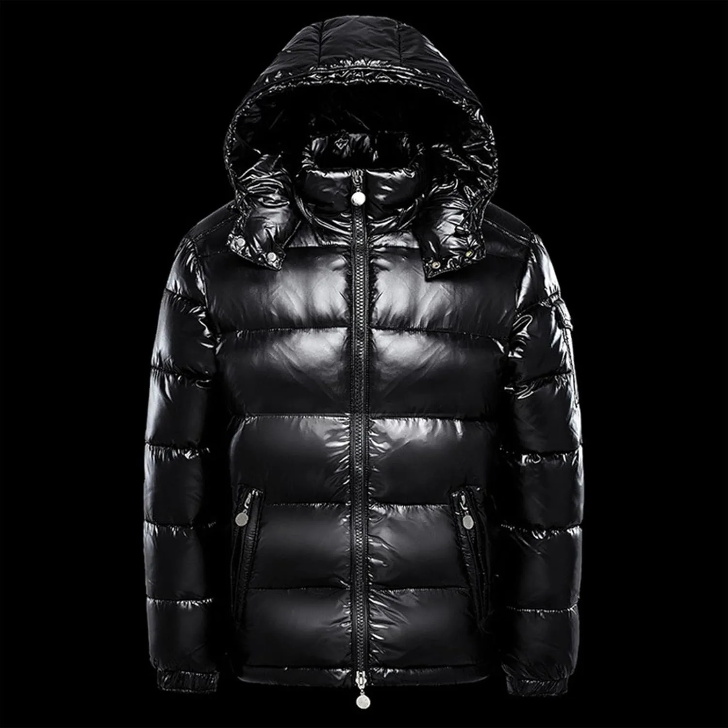 Men's Thermal Shiny Hooded Down Jacket,Warm Metallic Down Coats WaterResistant Down Coats Insulated Padded Puffy