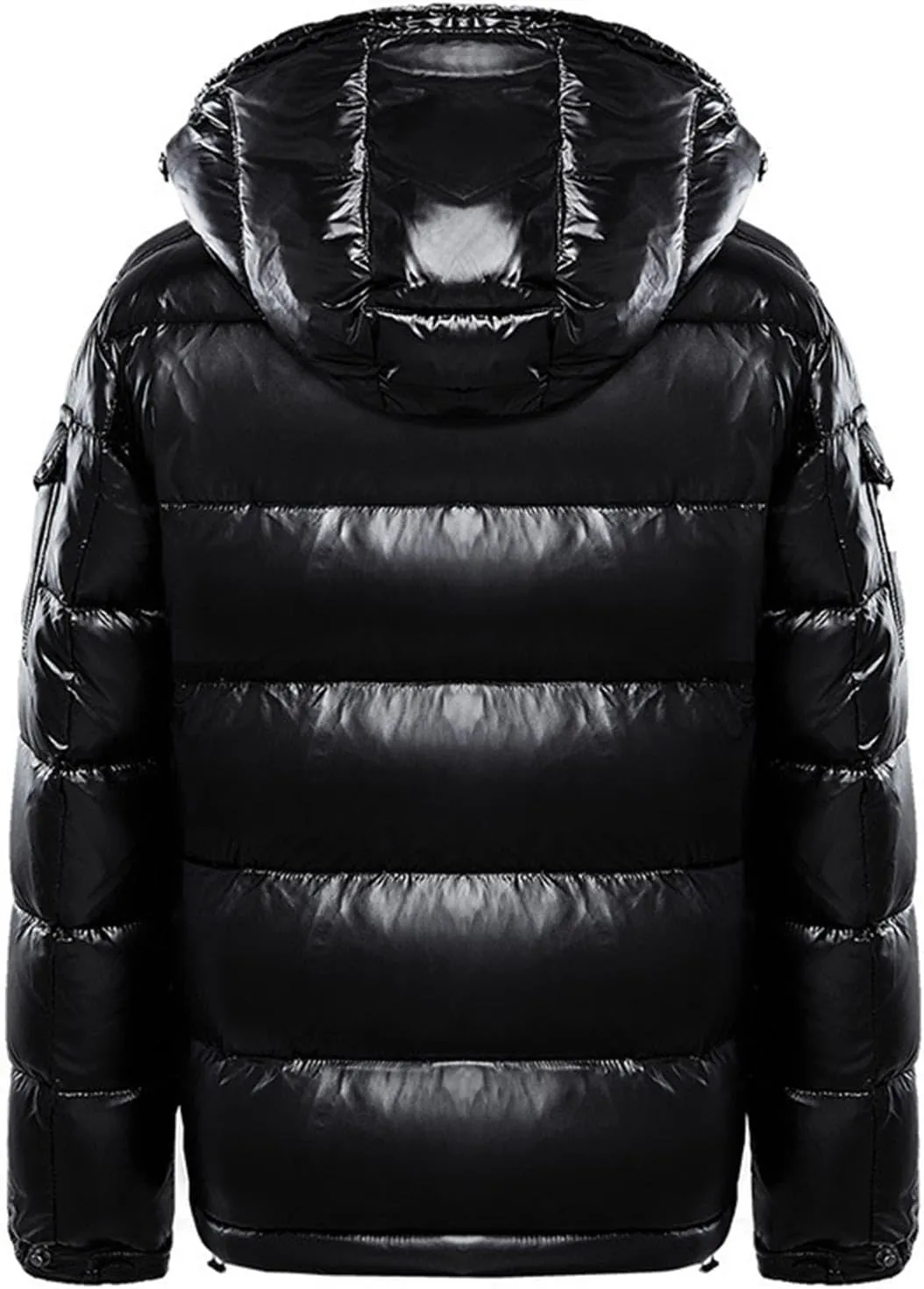 Men's Thermal Shiny Hooded Down Jacket,Warm Metallic Down Coats WaterResistant Down Coats Insulated Padded Puffy