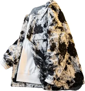 Men's Tie-Dye Denim Jacket Turn-Down Collar Single Breasted Loose Fit High Street Casual Workwear Denim Jacket