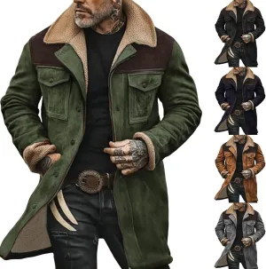 Men's Vintage Suede Jacket Plush Collar Coats Faux Leather Jacket Men Zip Up Motorcycle Jacket Coats Retro Tops