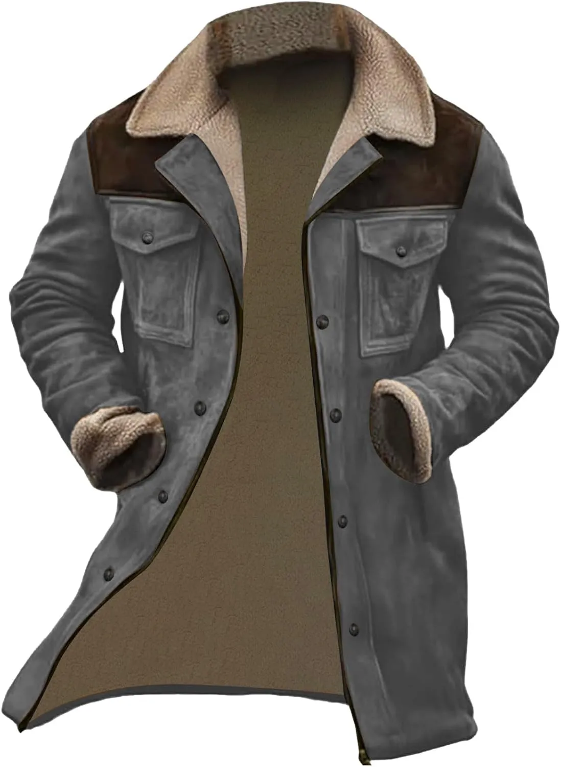 Men's Vintage Suede Jacket Plush Collar Coats Faux Leather Jacket Men Zip Up Motorcycle Jacket Coats Retro Tops
