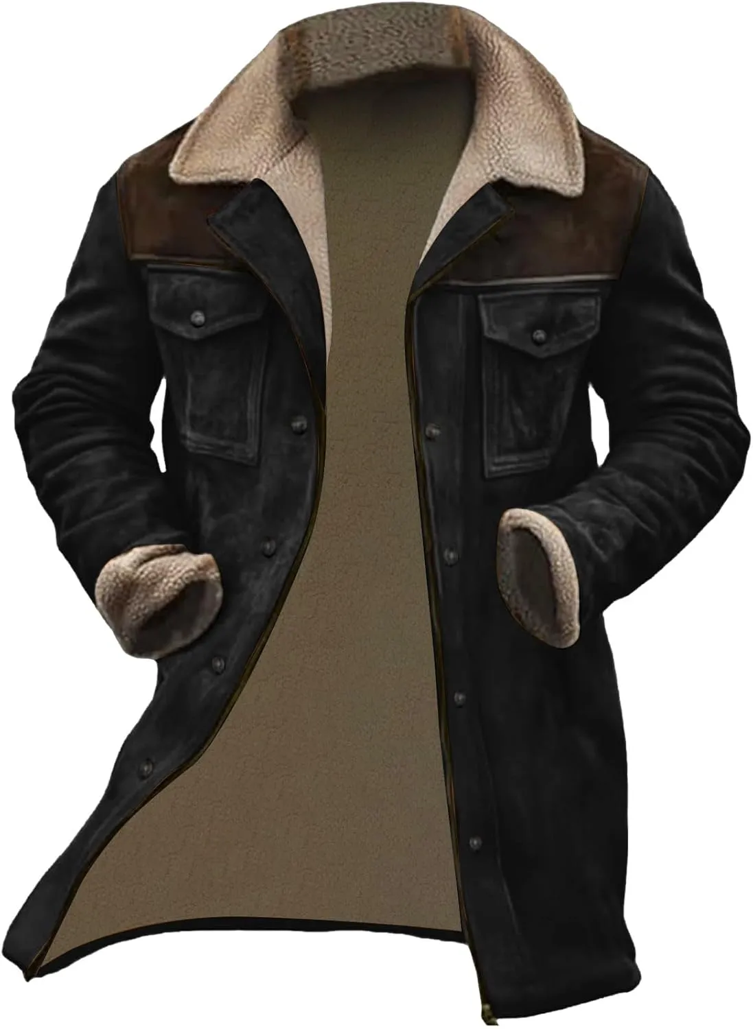 Men's Vintage Suede Jacket Plush Collar Coats Faux Leather Jacket Men Zip Up Motorcycle Jacket Coats Retro Tops