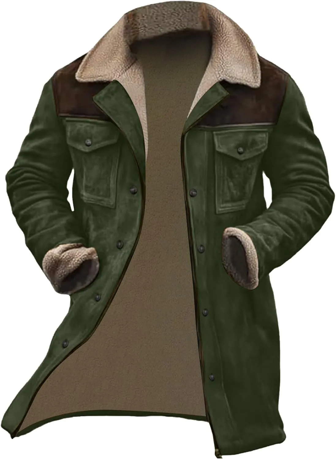 Men's Vintage Suede Jacket Plush Collar Coats Faux Leather Jacket Men Zip Up Motorcycle Jacket Coats Retro Tops