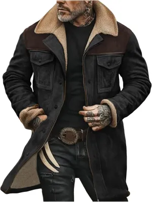 Men's Vintage Suede Jacket Plush Collar Coats Faux Leather Jacket Men Zip Up Motorcycle Jacket Coats Retro Tops