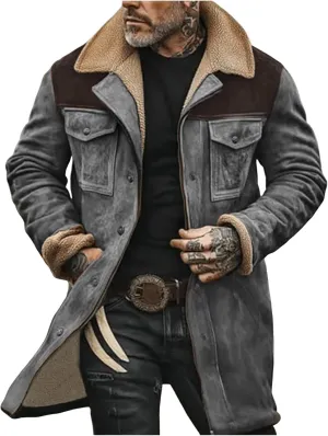 Men's Vintage Suede Jacket Plush Collar Coats Faux Leather Jacket Men Zip Up Motorcycle Jacket Coats Retro Tops