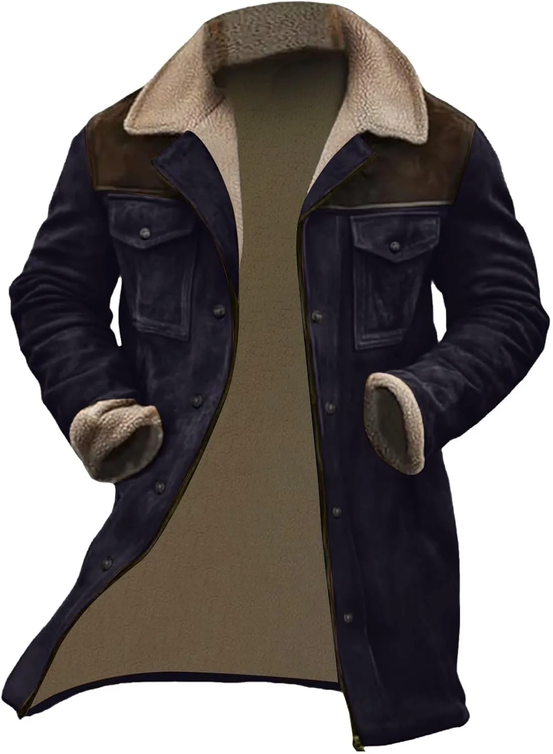 Men's Vintage Suede Jacket Plush Collar Coats Faux Leather Jacket Men Zip Up Motorcycle Jacket Coats Retro Tops