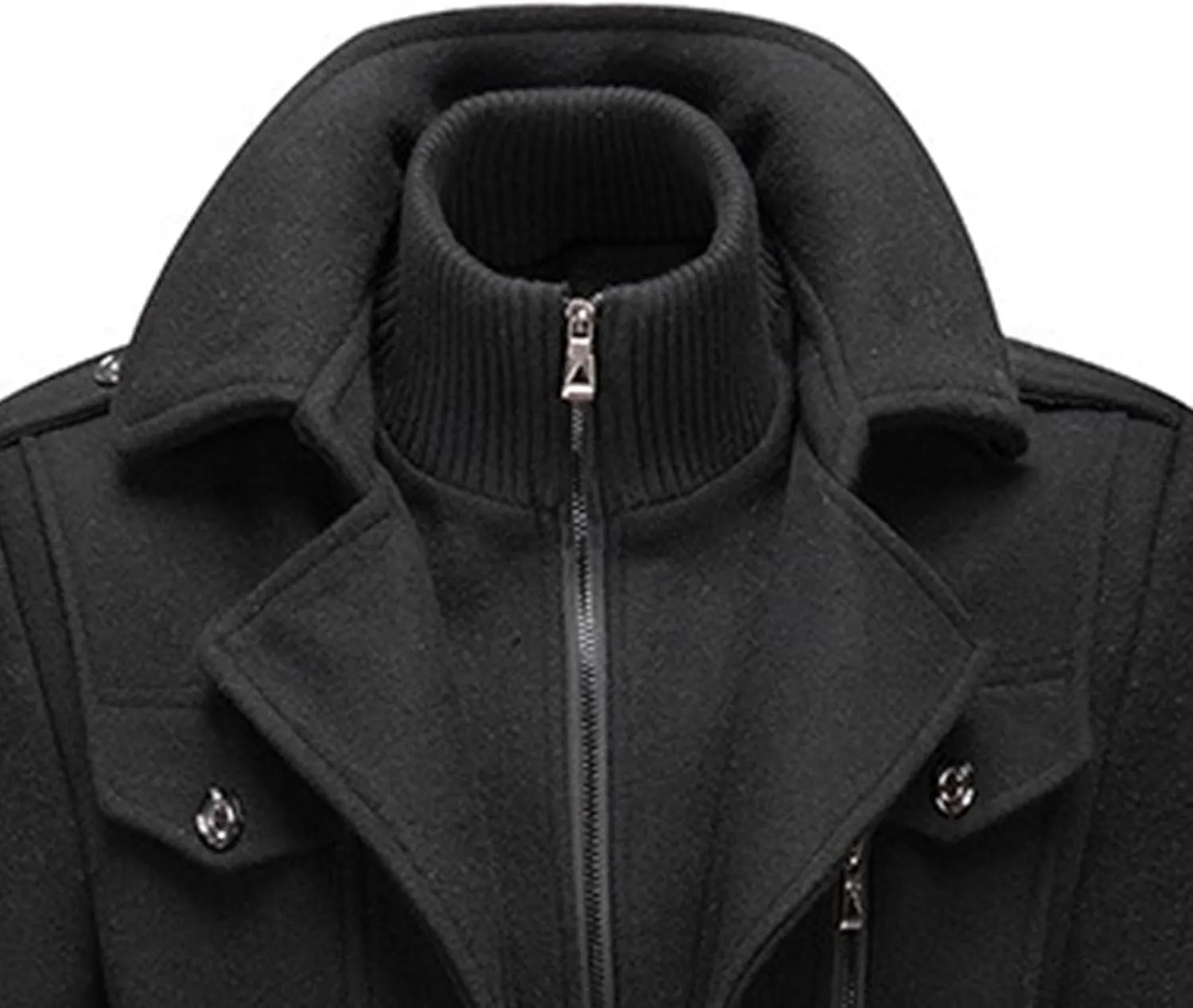 Mens Winter Thicken Wool Jacket Woolen Trench Coat with Detachable Scarf Notched Collar Single Breasted Pea Coats