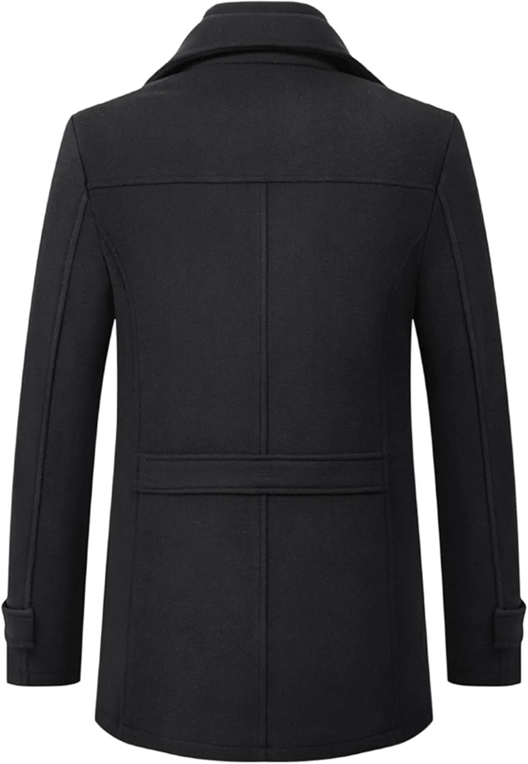 Mens Winter Thicken Wool Jacket Woolen Trench Coat with Detachable Scarf Notched Collar Single Breasted Pea Coats