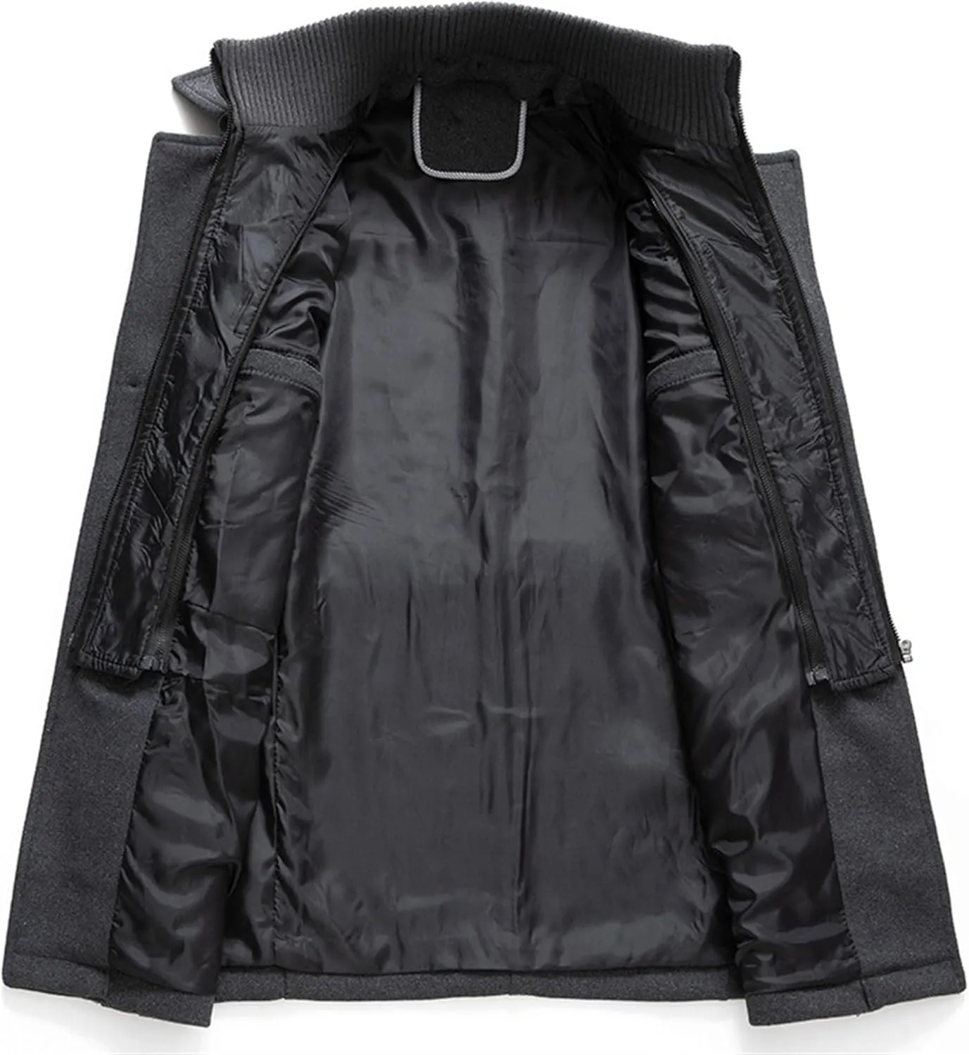 Mens Winter Thicken Wool Jacket Woolen Trench Coat with Detachable Scarf Notched Collar Single Breasted Pea Coats