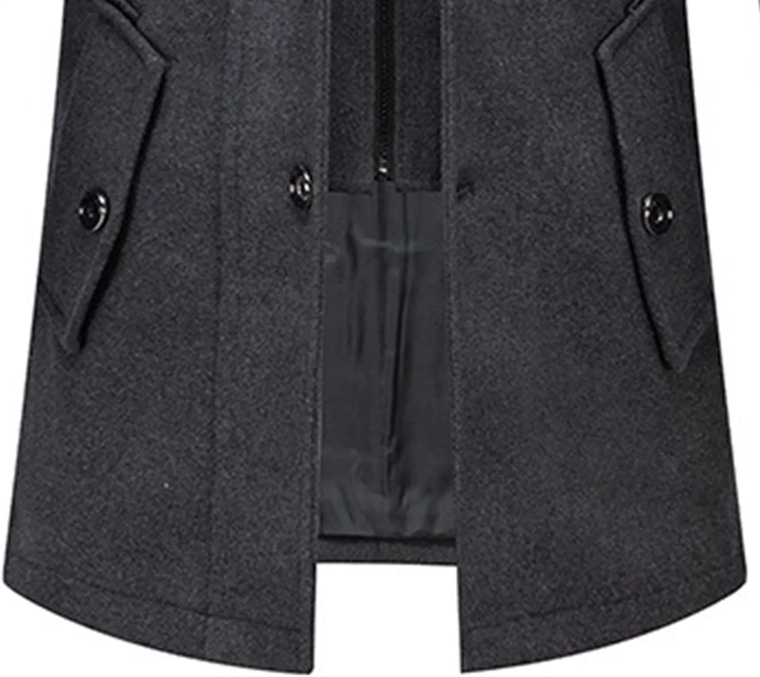 Mens Winter Thicken Wool Jacket Woolen Trench Coat with Detachable Scarf Notched Collar Single Breasted Pea Coats