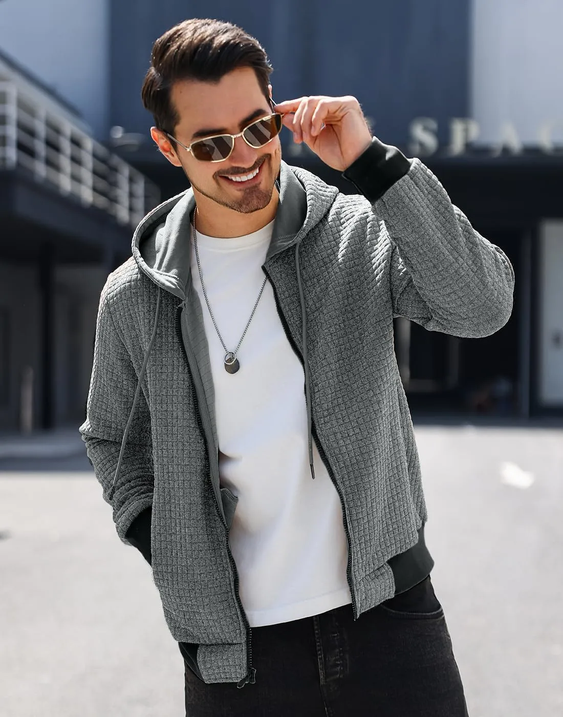 Mens Zip Up Hoodie Full-Zip Sweatshirt Lightweight Loose Fit Hooded Jackets