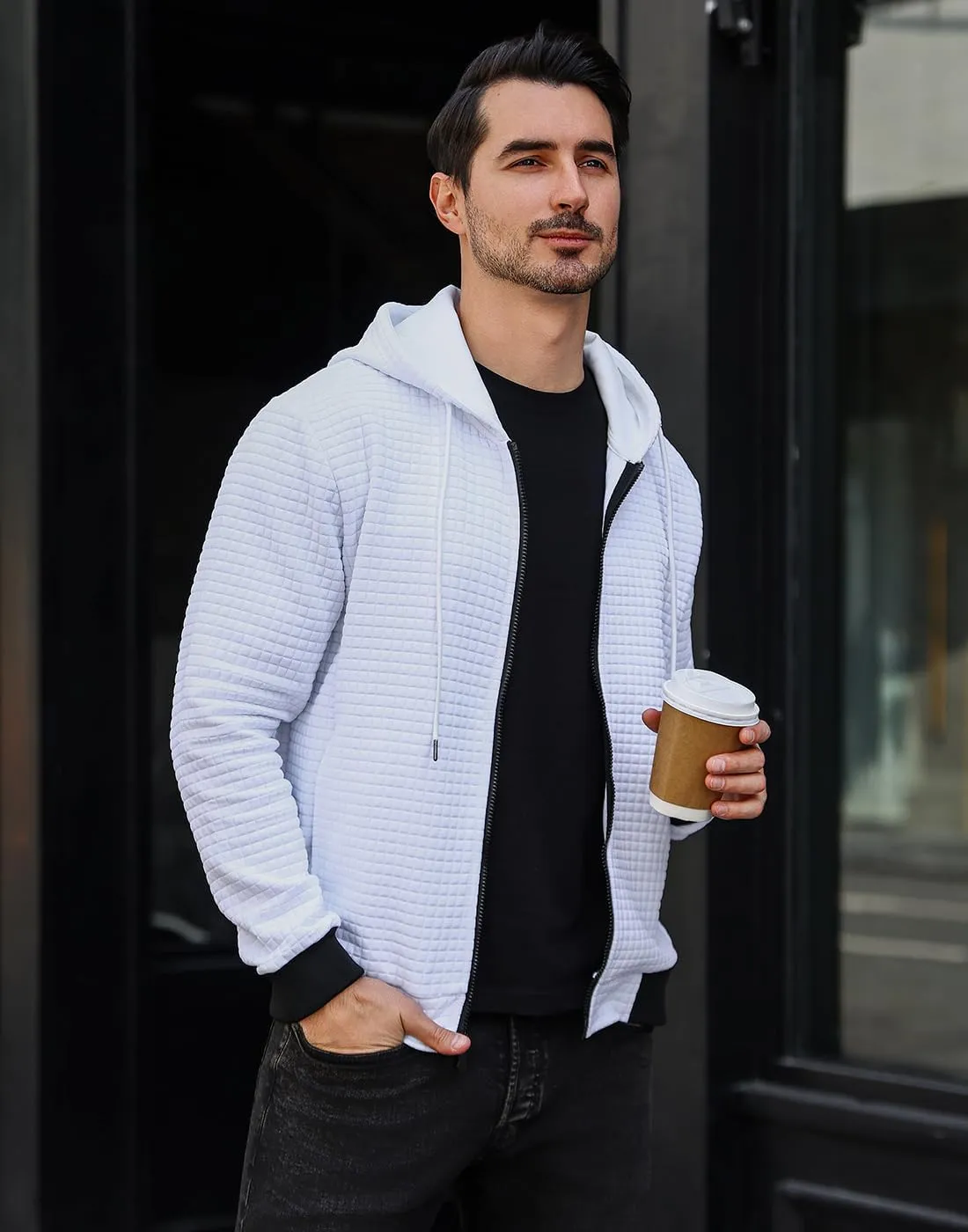 Mens Zip Up Hoodie Full-Zip Sweatshirt Lightweight Loose Fit Hooded Jackets