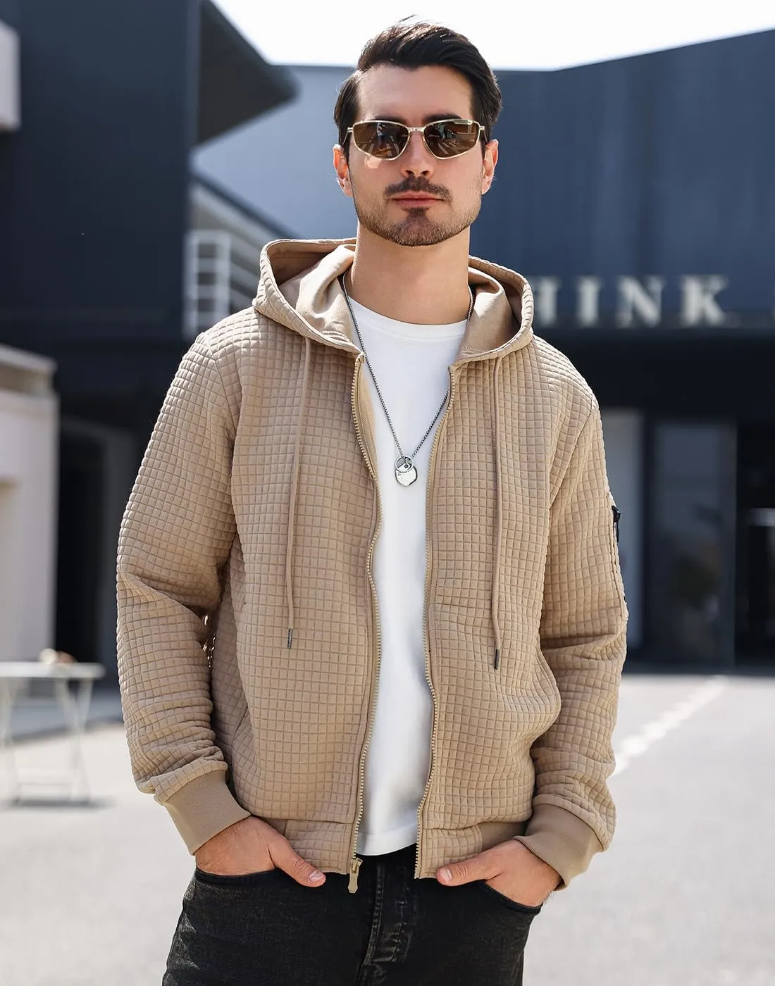 Mens Zip Up Hoodie Full-Zip Sweatshirt Lightweight Loose Fit Hooded Jackets