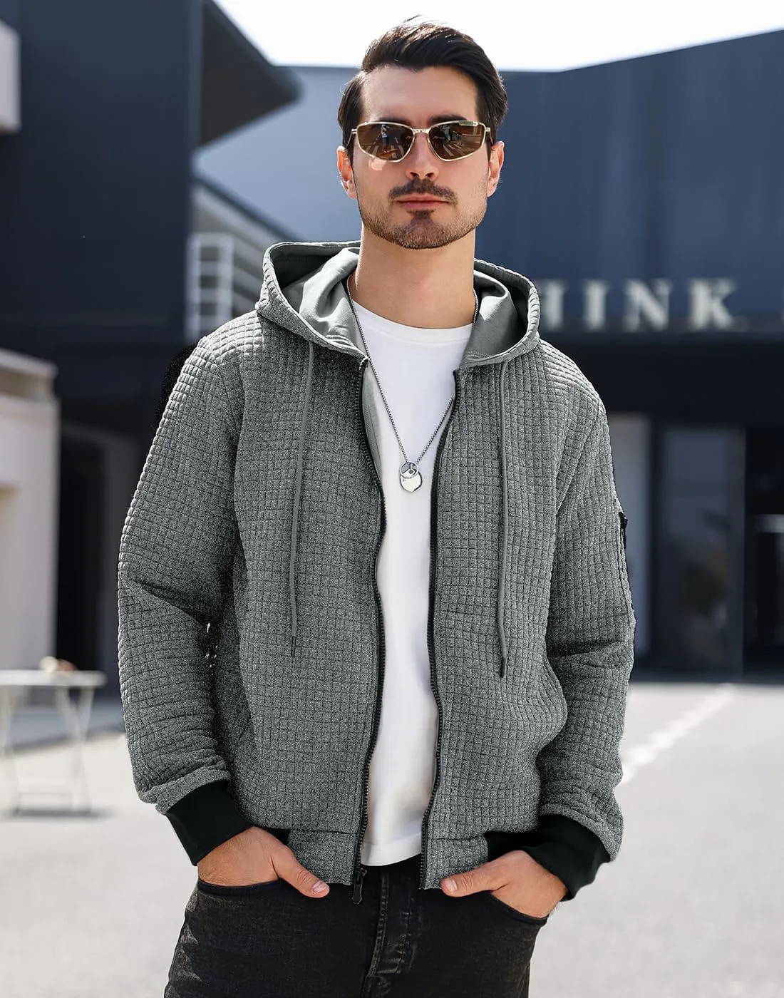 Mens Zip Up Hoodie Full-Zip Sweatshirt Lightweight Loose Fit Hooded Jackets