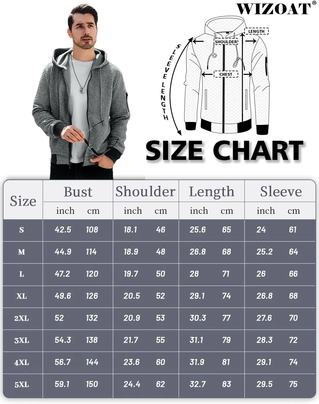 Mens Zip Up Hoodie Full-Zip Sweatshirt Lightweight Loose Fit Hooded Jackets