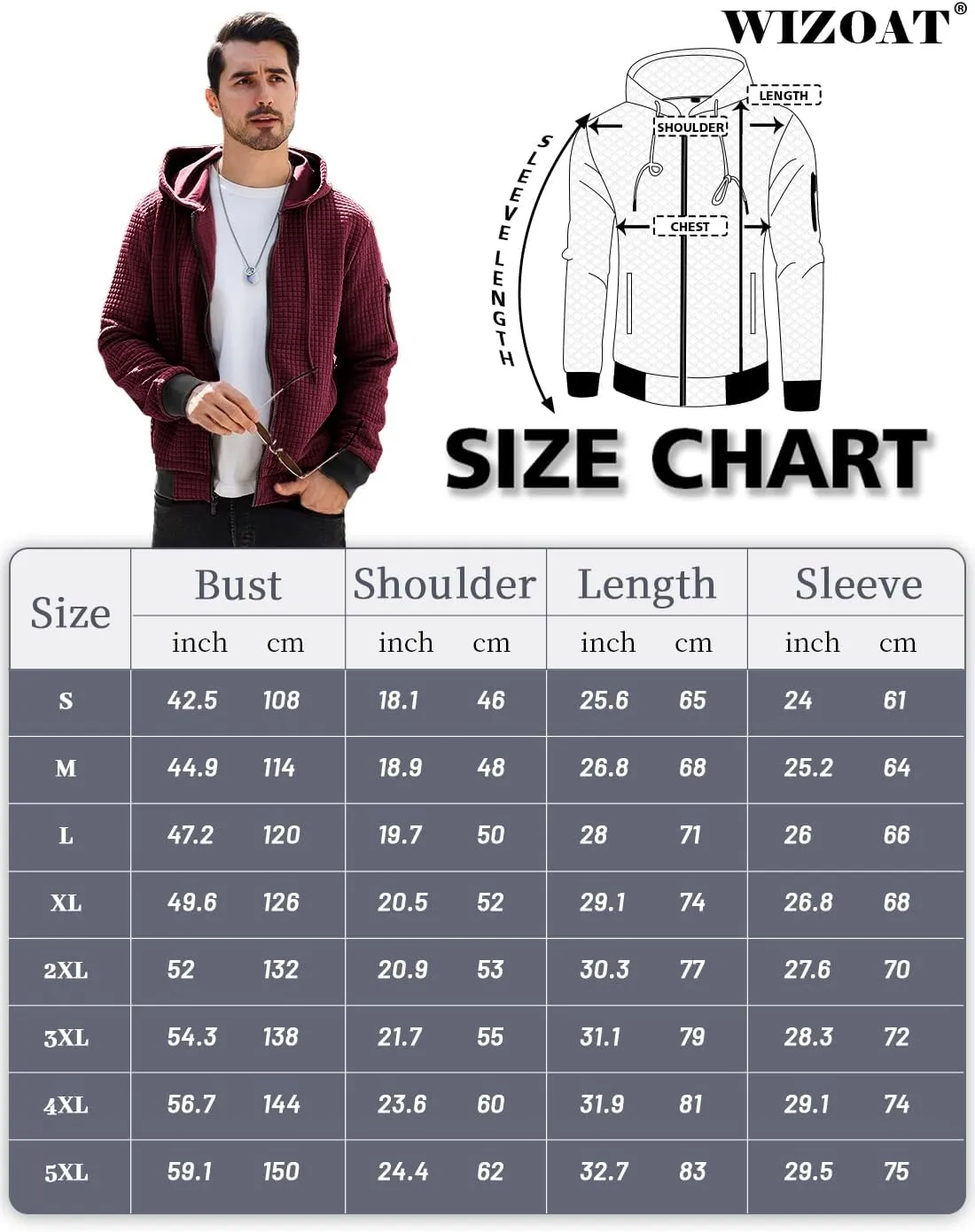 Mens Zip Up Hoodie Full-Zip Sweatshirt Lightweight Loose Fit Hooded Jackets