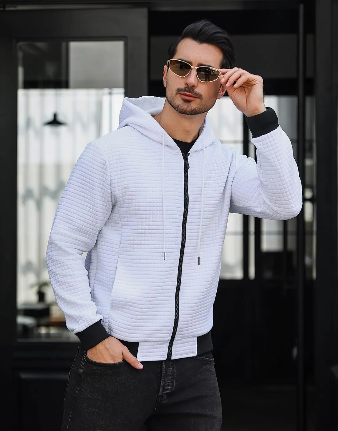Mens Zip Up Hoodie Full-Zip Sweatshirt Lightweight Loose Fit Hooded Jackets
