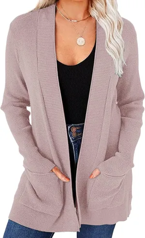 MEROKEETY Women's 2025 Fall Open Front Waffle Knit Cardigan Long Sleeve Cozy Knit Sweaters with Pockets
