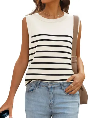 MIROL Women's Sleeveless Striped Tank Tops 2025 Summer Crewneck T-Shirts Basic Knit Casual Loose Blouse