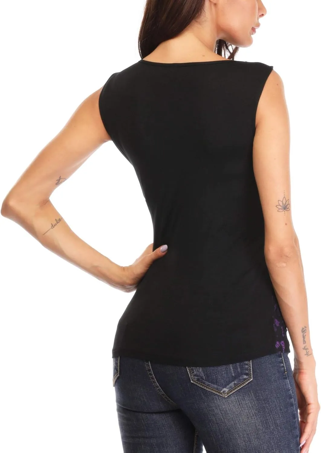 MISS MOLY Women's Scallop V Neck Sexy Sleeveless Lace Tank Top Elegant Slim Fit Summer Tops Blouse Shirts