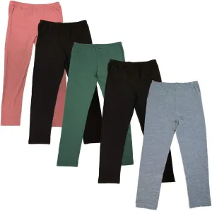 MISS POPULAR 5-Pack Girls Leggings Sizes 4-16 Soft Comfortable Cotton Spandex with Elastic Waistband Many Colors