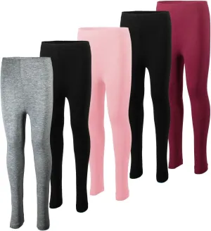 MISS POPULAR 5-Pack Girls Leggings Sizes 4-16 Soft Comfortable Cotton Spandex with Elastic Waistband Many Colors