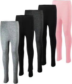MISS POPULAR 5-Pack Girls Leggings Sizes 4-16 Soft Comfortable Cotton Spandex with Elastic Waistband Many Colors