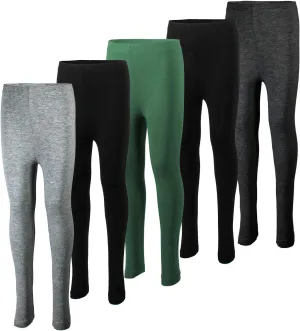 MISS POPULAR 5-Pack Girls Leggings Sizes 4-16 Soft Comfortable Cotton Spandex with Elastic Waistband Many Colors
