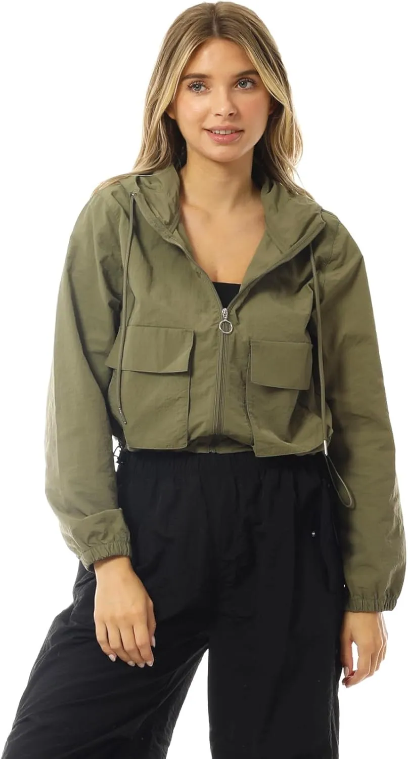 MixMatchy Women's Lightweight Cropped Yoga Quick Dry Windbreaker Zipper Jackets Workout Running Hoodie