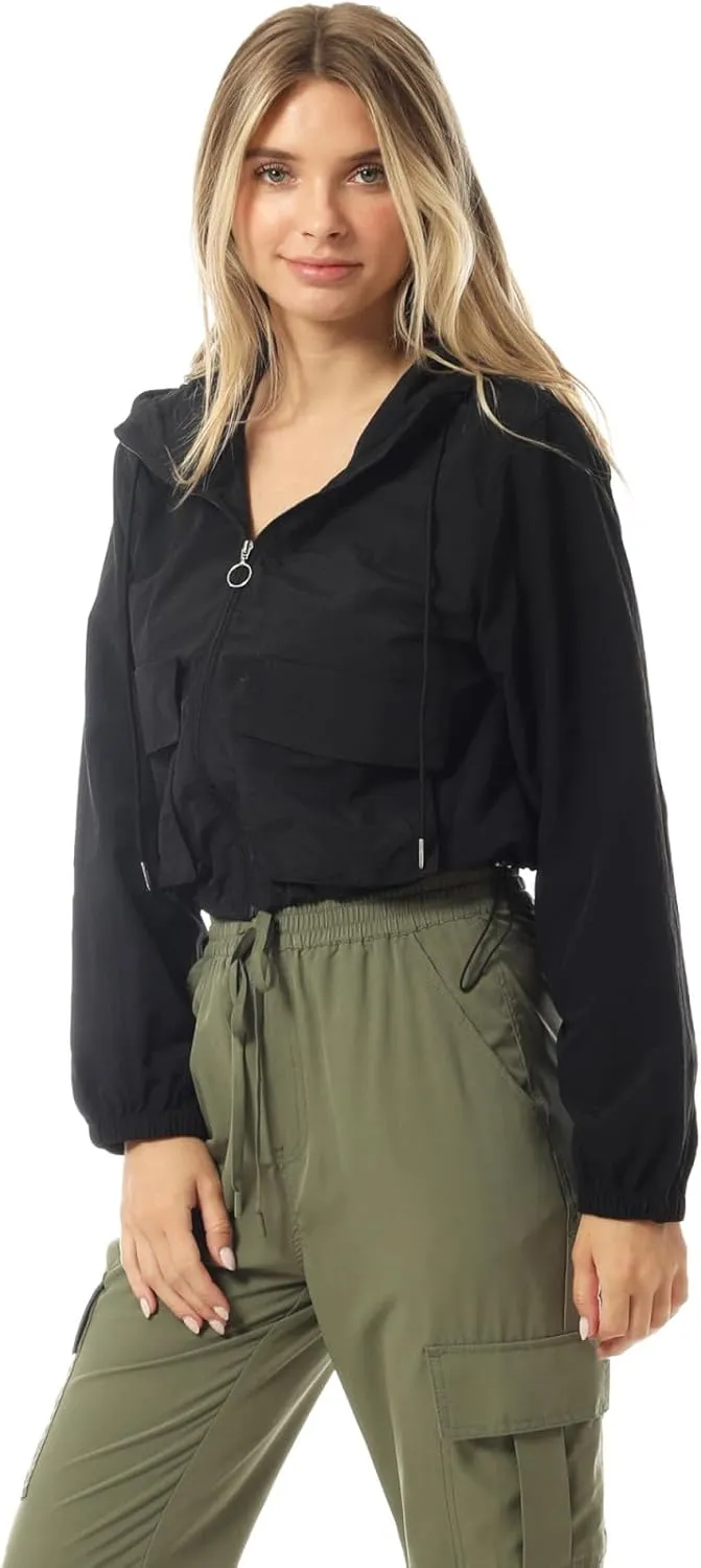 MixMatchy Women's Lightweight Cropped Yoga Quick Dry Windbreaker Zipper Jackets Workout Running Hoodie