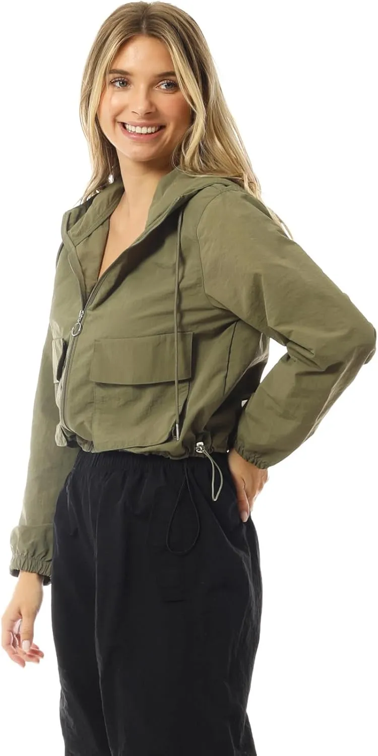 MixMatchy Women's Lightweight Cropped Yoga Quick Dry Windbreaker Zipper Jackets Workout Running Hoodie