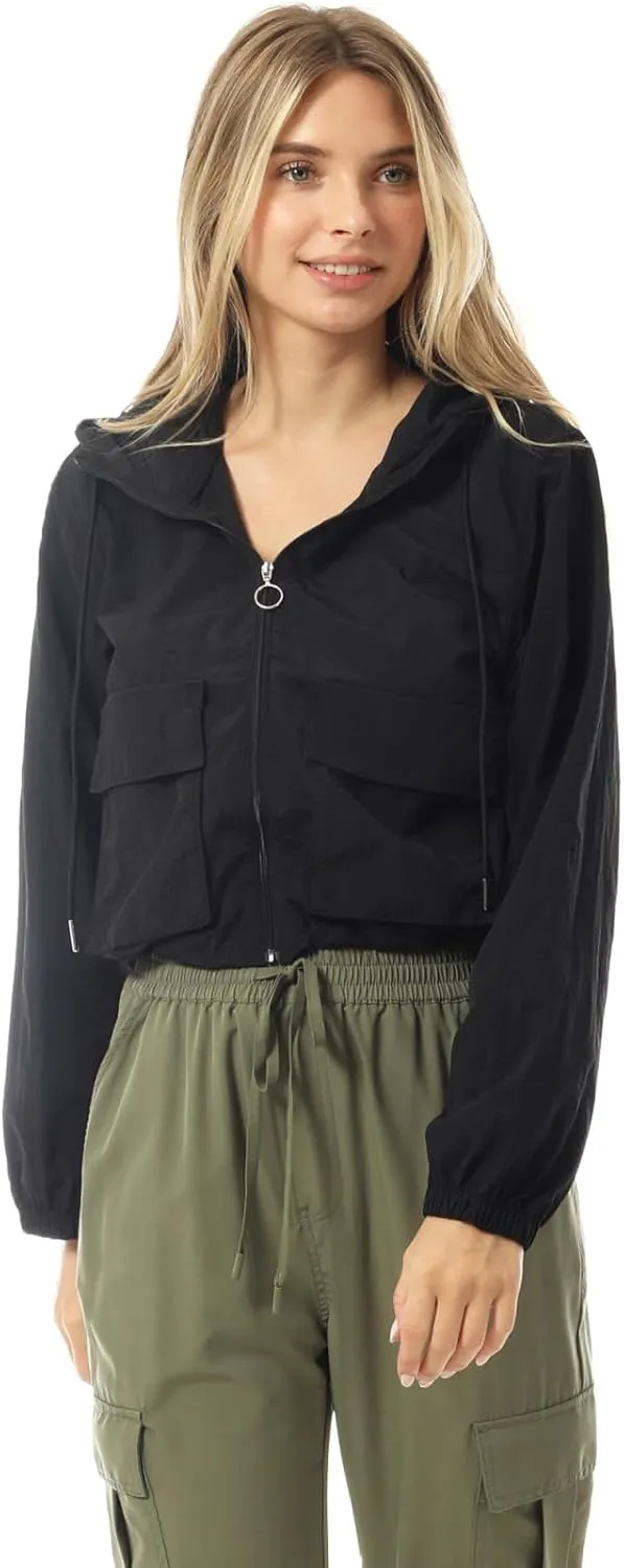 MixMatchy Women's Lightweight Cropped Yoga Quick Dry Windbreaker Zipper Jackets Workout Running Hoodie