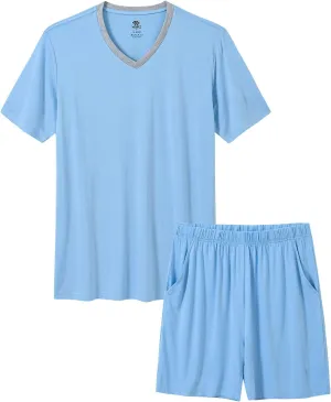 MoFiz Mens Pajamas Set Short Sleeve PJ's Sleep Lounge Sleepwear Cool Pyjama Summer Sets Comfortable Lightweight