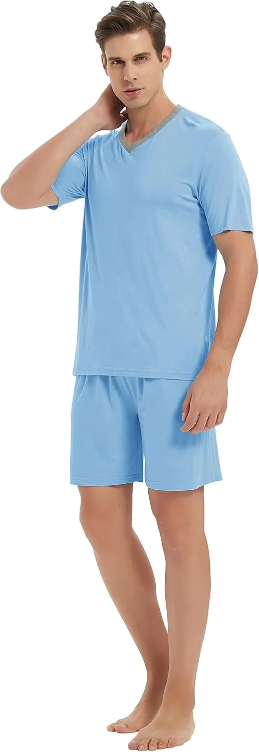 MoFiz Mens Pajamas Set Short Sleeve PJ's Sleep Lounge Sleepwear Cool Pyjama Summer Sets Comfortable Lightweight