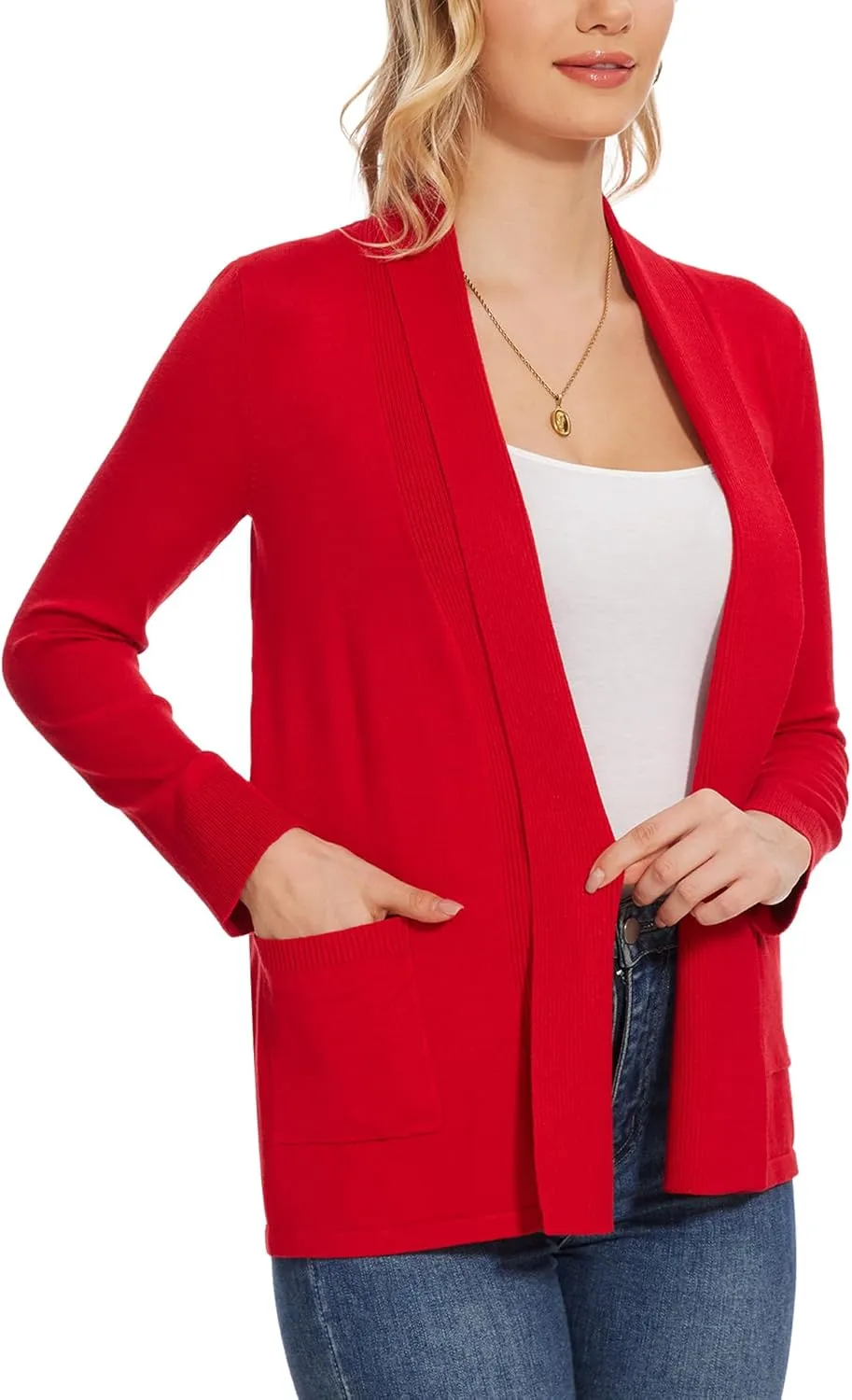 Moss Rose Women's Classic Sweaters Cardigan Long Sleeve Knit Coat Outwear with Pocket Available in Plus Size