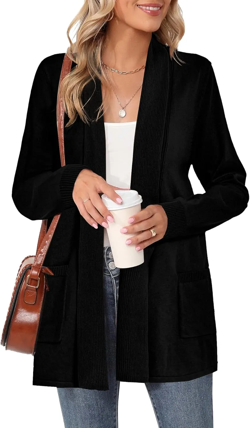 Moss Rose Women's Classic Sweaters Cardigan Long Sleeve Knit Coat Outwear with Pocket Available in Plus Size