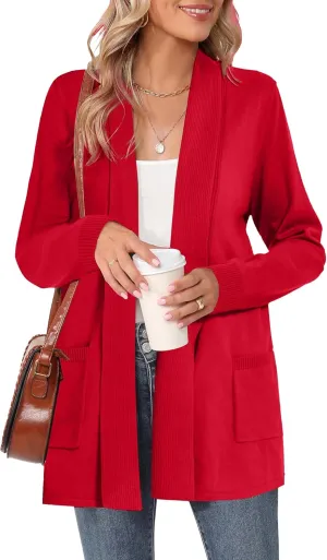 Moss Rose Women's Classic Sweaters Cardigan Long Sleeve Knit Coat Outwear with Pocket Available in Plus Size