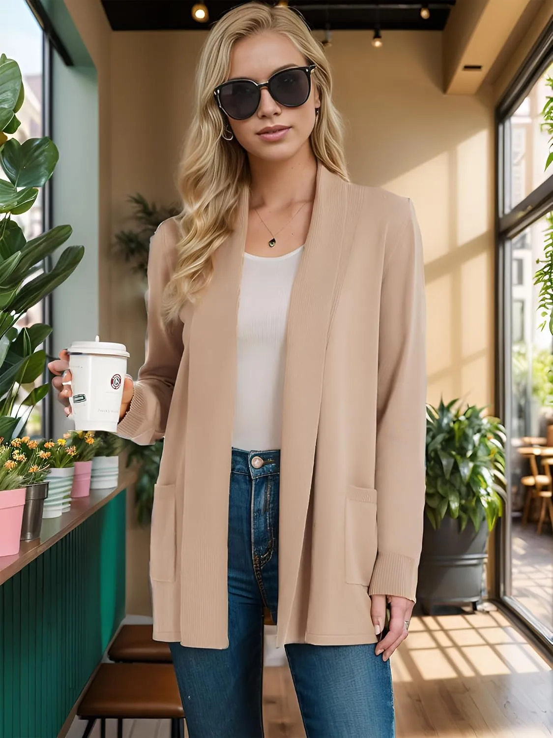 Moss Rose Women's Classic Sweaters Cardigan Long Sleeve Knit Coat Outwear with Pocket Available in Plus Size