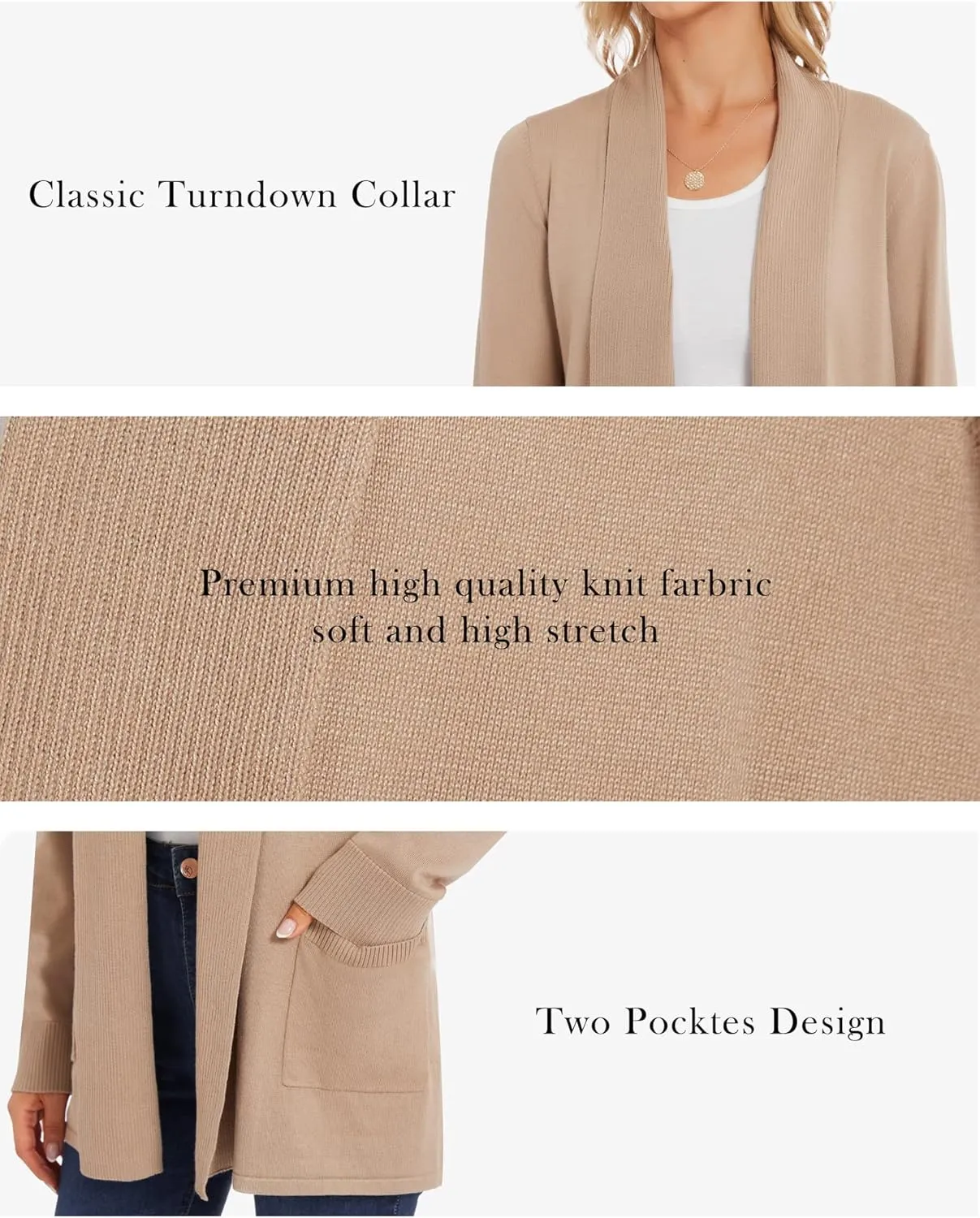 Moss Rose Women's Classic Sweaters Cardigan Long Sleeve Knit Coat Outwear with Pocket Available in Plus Size